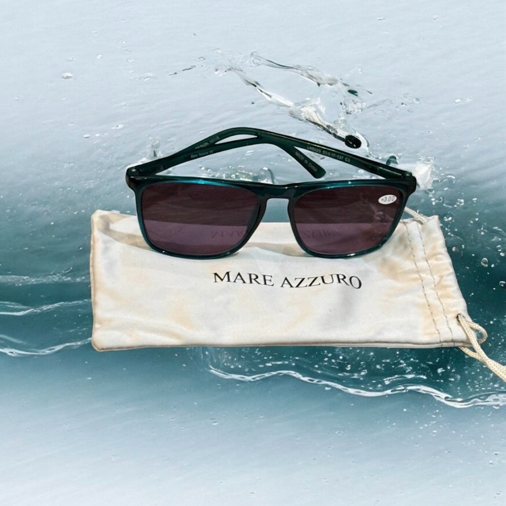 MARE AZZURO Large Square Outdoor Reading Sunglasses Men Readers Turquoise +3.00